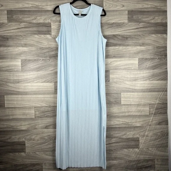 A New Day Maxi Dress Womens Large Blue Ribbed Sleeveless Round Neck Lagenlook - Picture 1 of 15
